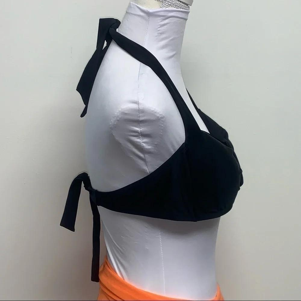 OCEAN BLUES Size S Black Ruched Halter Swim Top